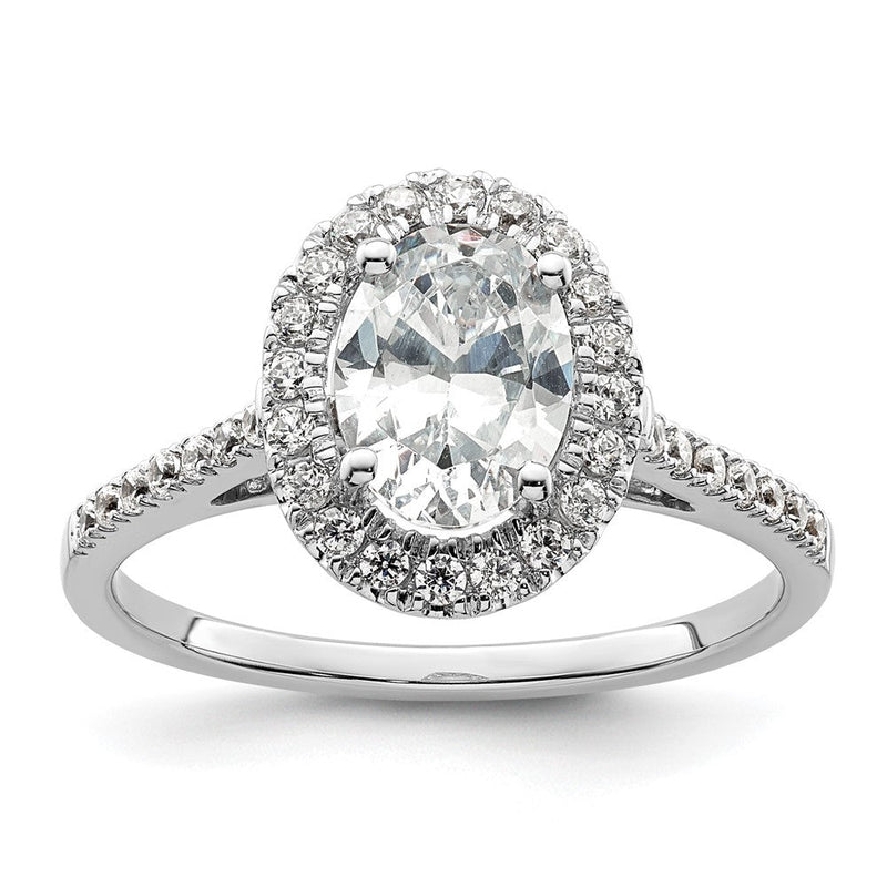 14K Weißgold Heiligenschein (holds 2 Karat (8.5x6.5mm) Oval Mittig) 1/3 Karat Diamant Halbfassung Verlobungsring