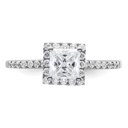 14K Weißgold Princess Heiligenschein Synthetisch Diamant Verlobungsring