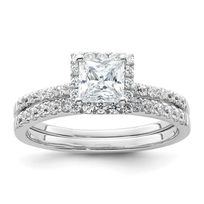 14K Weißgold Princess Heiligenschein Synthetisch Diamant Verlobungsring