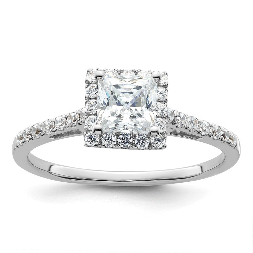 14K Weißgold Princess Heiligenschein Synthetisch Diamant Verlobungsring
