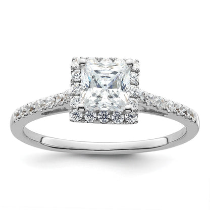 14K Weißgold Princess Heiligenschein Synthetisch Diamant Verlobungsring