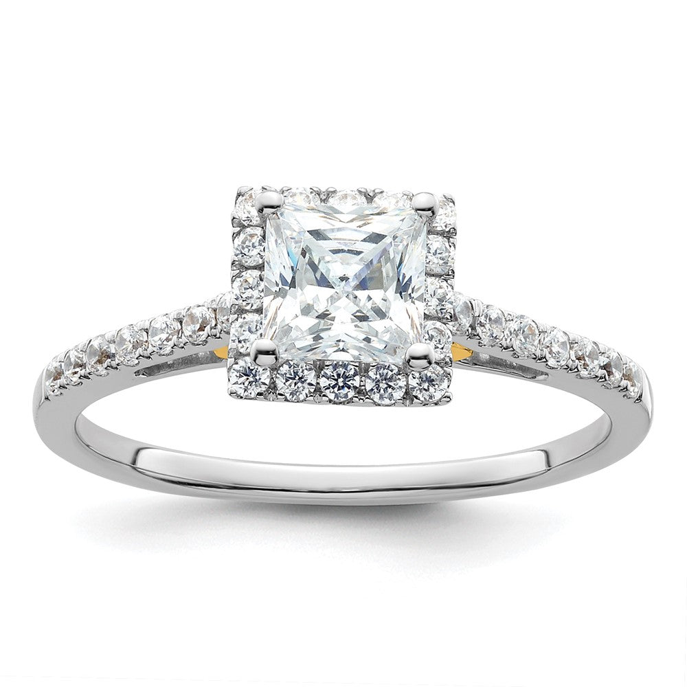 14K Gelbgold 5x5mm Princess Heiligenschein Synthetisch Diamant Verlobungsring