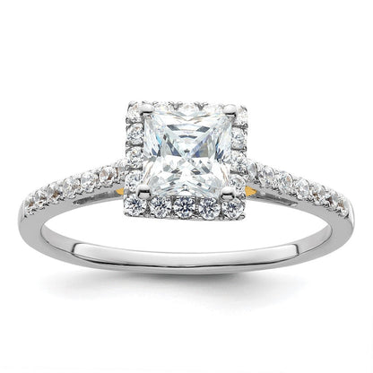14K Gelbgold 5x5mm Princess Heiligenschein Synthetisch Diamant Verlobungsring
