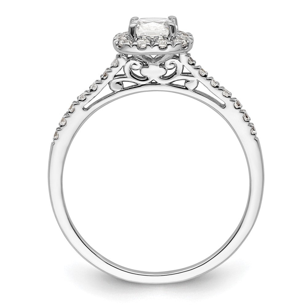 14K Weißgold Kissen Heiligenschein Synthetisch Diamant Verlobungsring