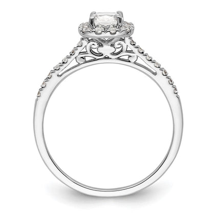 14K Weißgold Kissen Heiligenschein Synthetisch Diamant Verlobungsring