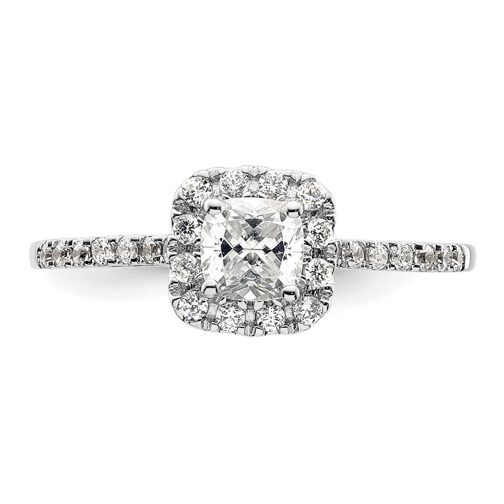 14K Weißgold Kissen Heiligenschein Synthetisch Diamant Verlobungsring