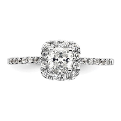 14K Weißgold Kissen Heiligenschein Synthetisch Diamant Verlobungsring