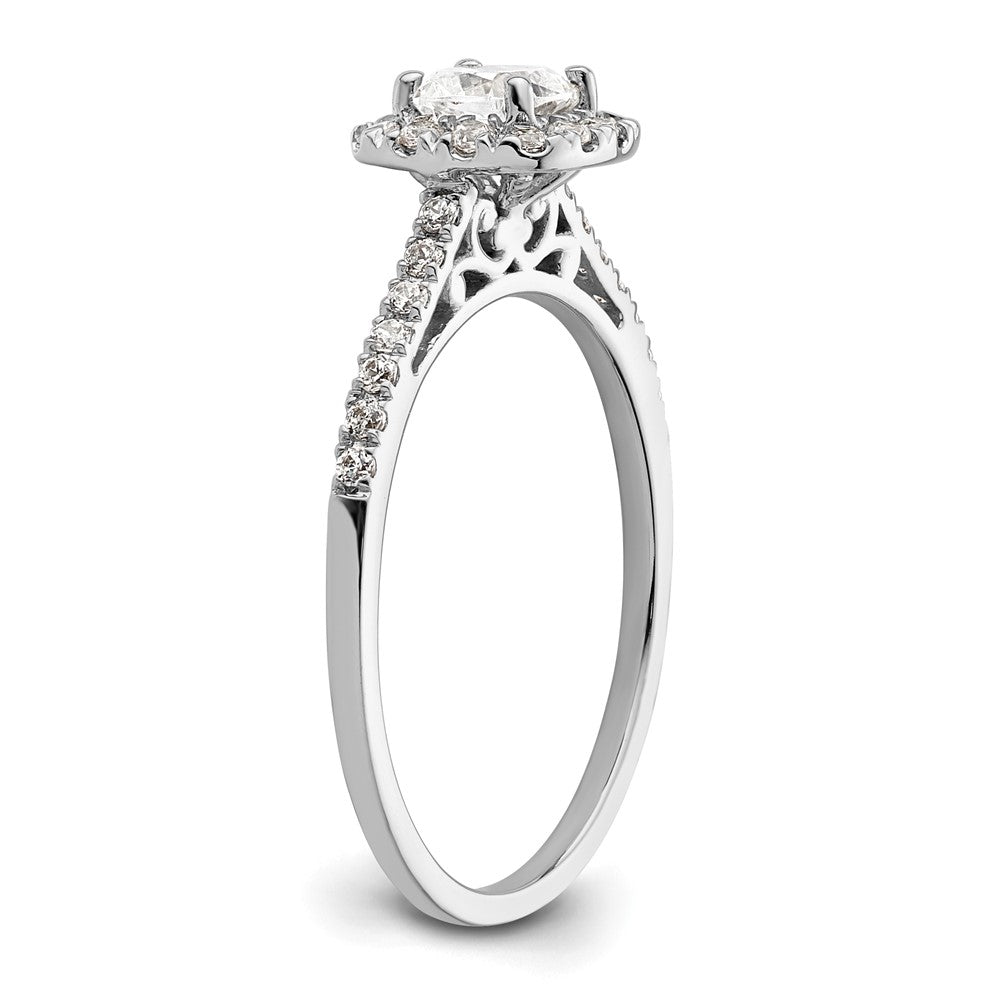 14K Weißgold Kissen Heiligenschein Synthetisch Diamant Verlobungsring