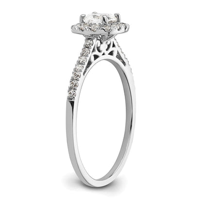 14K Weißgold Kissen Heiligenschein Synthetisch Diamant Verlobungsring
