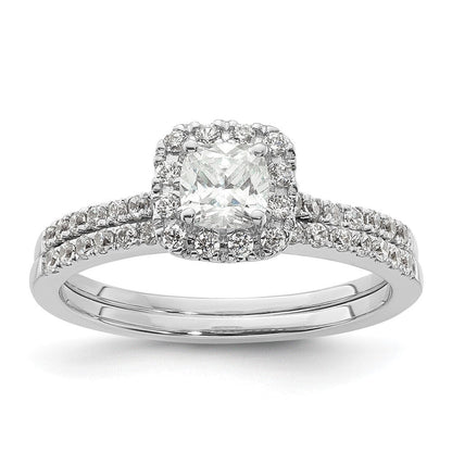 14K Weißgold Kissen Heiligenschein Synthetisch Diamant Verlobungsring