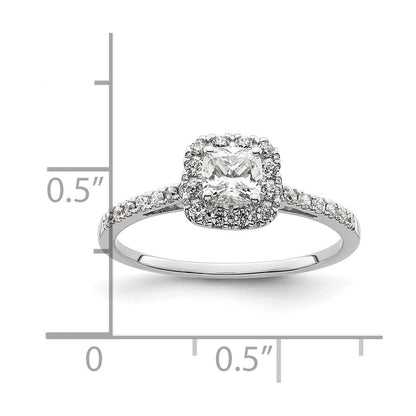 14K Weißgold Kissen Heiligenschein Synthetisch Diamant Verlobungsring