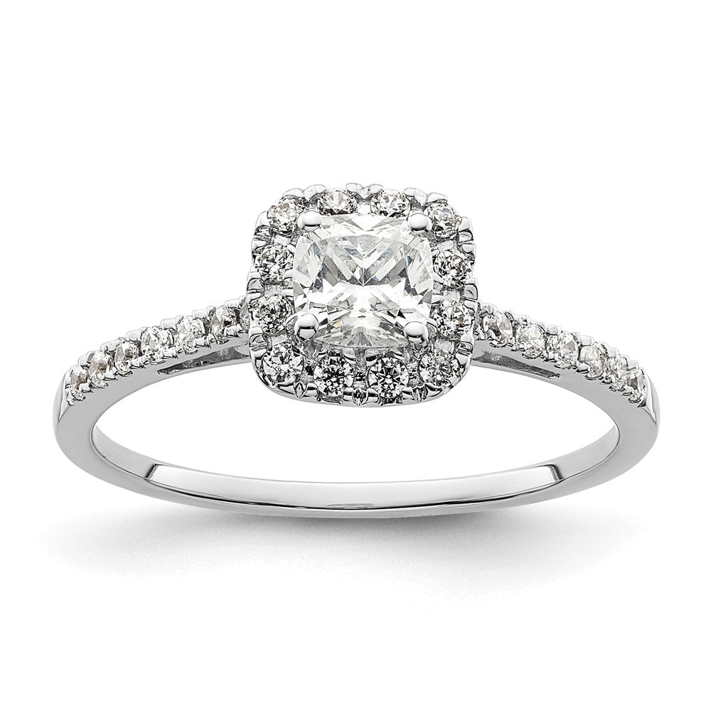 14K Weißgold Kissen Heiligenschein Synthetisch Diamant Verlobungsring