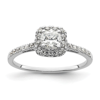 14K Weißgold Kissen Heiligenschein Synthetisch Diamant Verlobungsring