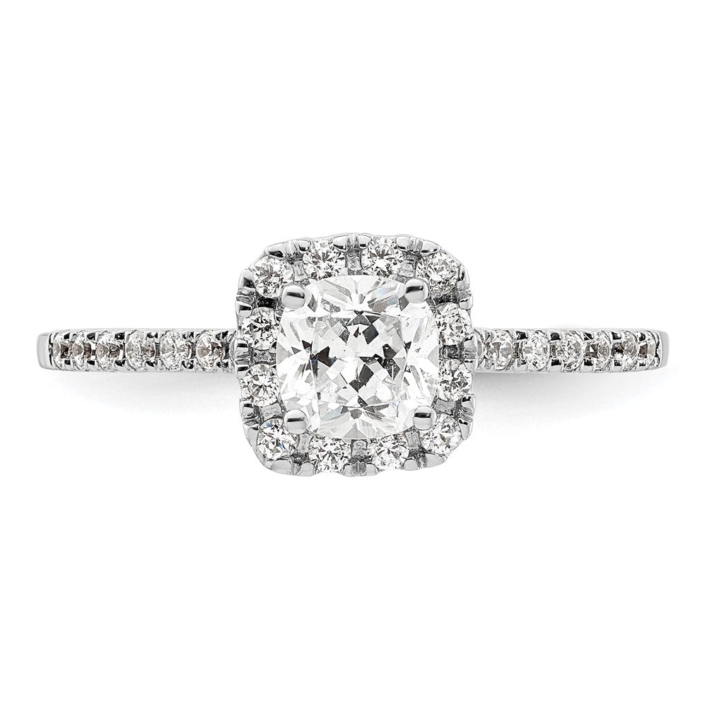 14K Weißgold Kissen Heiligenschein Synthetisch Diamant Verlobungsring