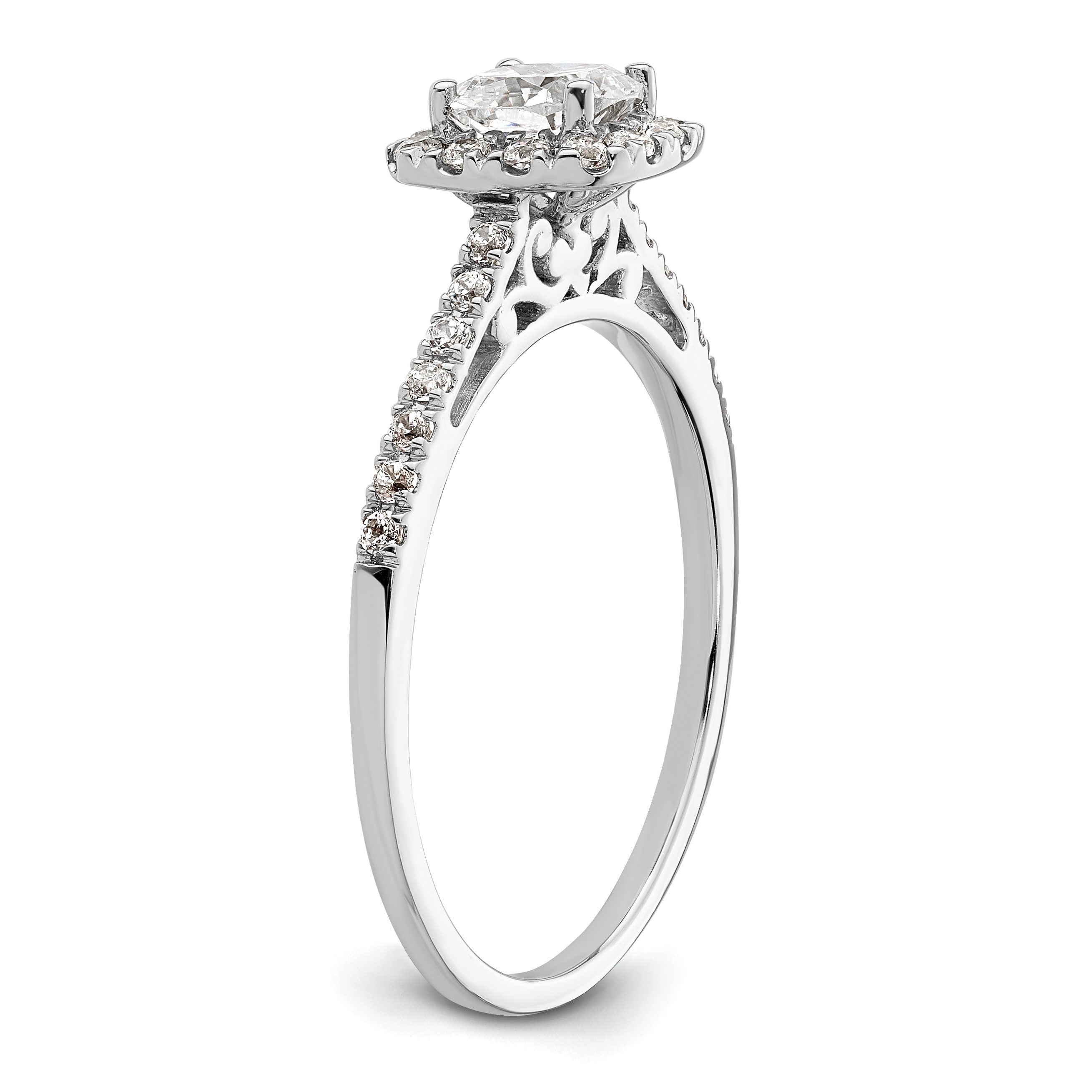 14K Weißgold Kissen Heiligenschein Synthetisch Diamant Verlobungsring