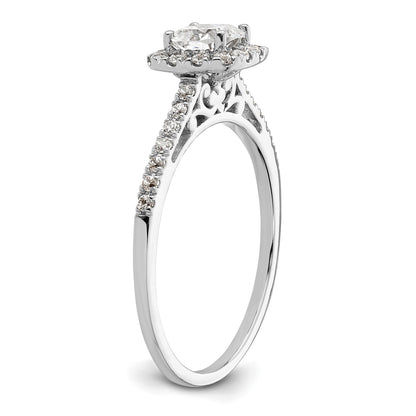 14K Weißgold Kissen Heiligenschein Synthetisch Diamant Verlobungsring