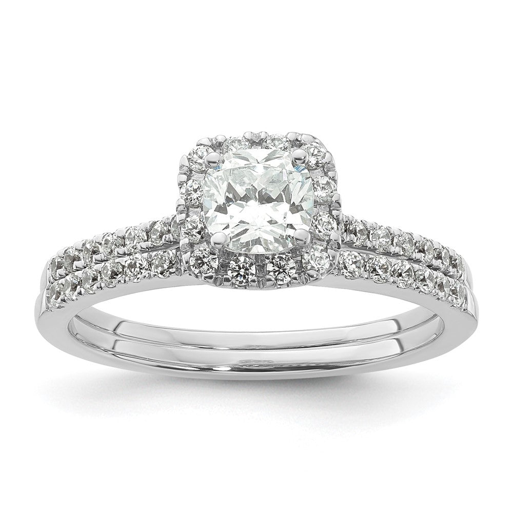 14K Weißgold Kissen Heiligenschein Synthetisch Diamant Verlobungsring