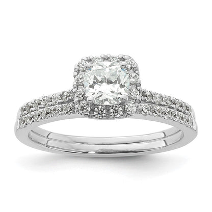14K Weißgold Kissen Heiligenschein Synthetisch Diamant Verlobungsring