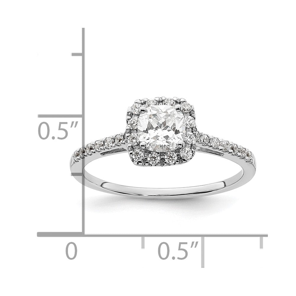 14K Weißgold Kissen Heiligenschein Synthetisch Diamant Verlobungsring