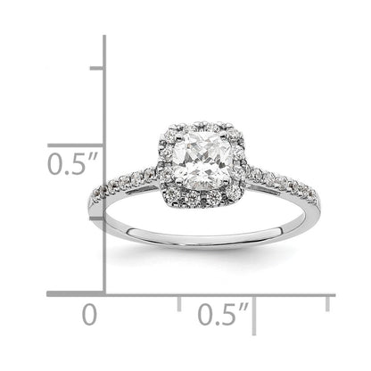 14K Weißgold Kissen Heiligenschein Synthetisch Diamant Verlobungsring
