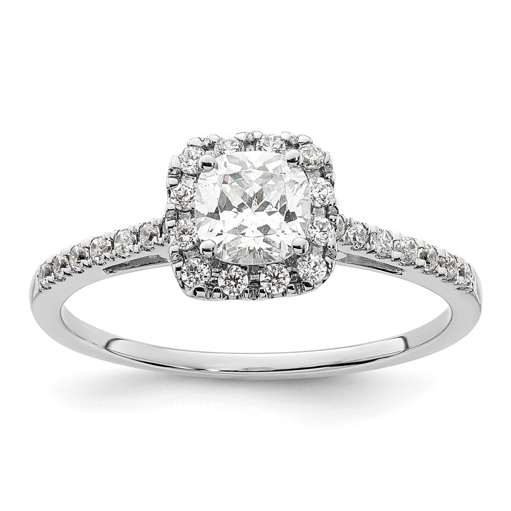 14K Weißgold Kissen Heiligenschein Synthetisch Diamant Verlobungsring