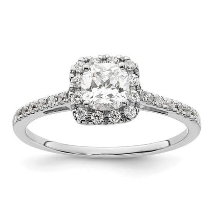 14K Weißgold Kissen Heiligenschein Synthetisch Diamant Verlobungsring