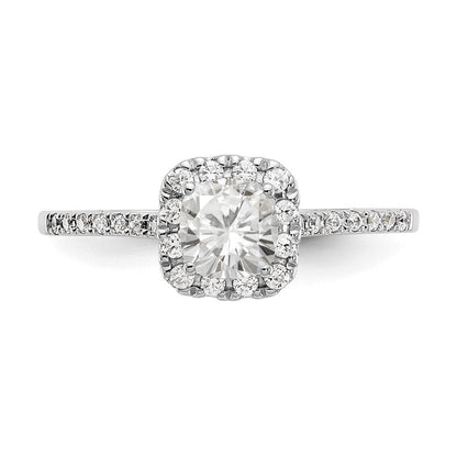 14K Weißgold Kissen Heiligenschein Synthetisch Diamant Verlobungsring