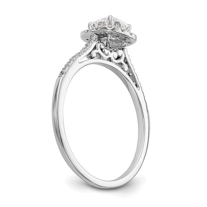 14K Weißgold Kissen Heiligenschein Synthetisch Diamant Verlobungsring