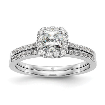 14K Weißgold Kissen Heiligenschein Synthetisch Diamant Verlobungsring