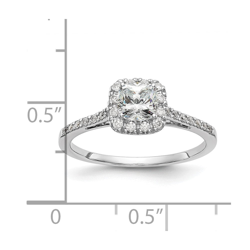 14K Weißgold Kissen Heiligenschein Synthetisch Diamant Verlobungsring