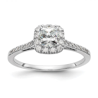 14K Weißgold Kissen Heiligenschein Synthetisch Diamant Verlobungsring