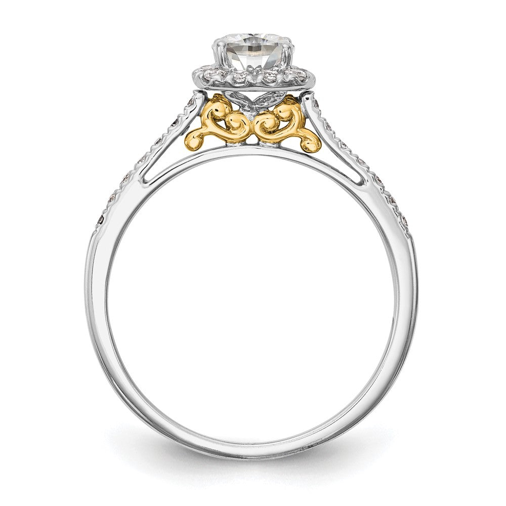 14K Bicolor Heiligenschein (holds 1 Karat (5.3mm) Kissen Mittig) 1/4 Diamant Halbfassung Verlobungsring