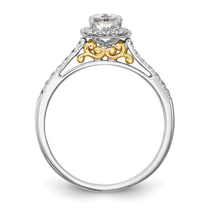 14K Bicolor Heiligenschein (holds 1 Karat (5.3mm) Kissen Mittig) 1/4 Diamant Halbfassung Verlobungsring