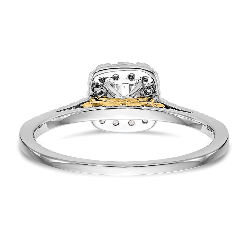 14K Bicolor Heiligenschein (holds 1 Karat (5.3mm) Kissen Mittig) 1/4 Diamant Halbfassung Verlobungsring