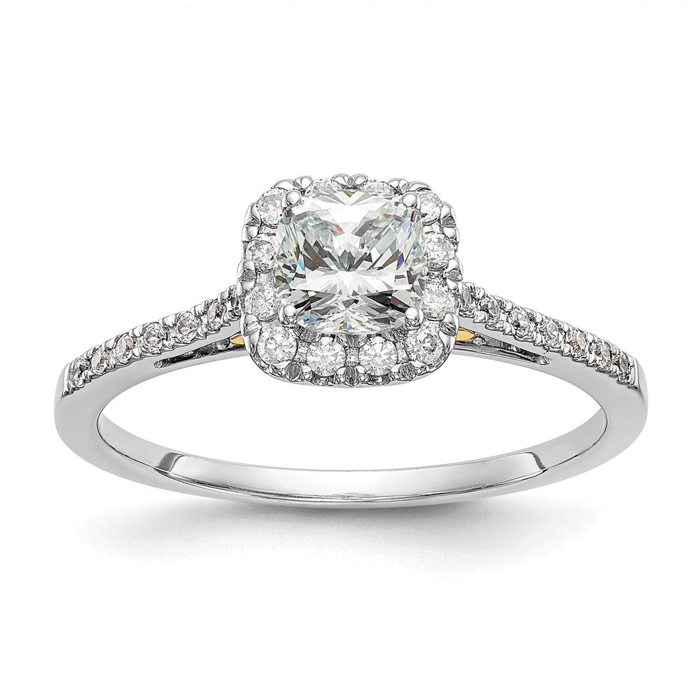 14K Bicolor Heiligenschein (holds 1 Karat (5.3mm) Kissen Mittig) 1/4 Diamant Halbfassung Verlobungsring