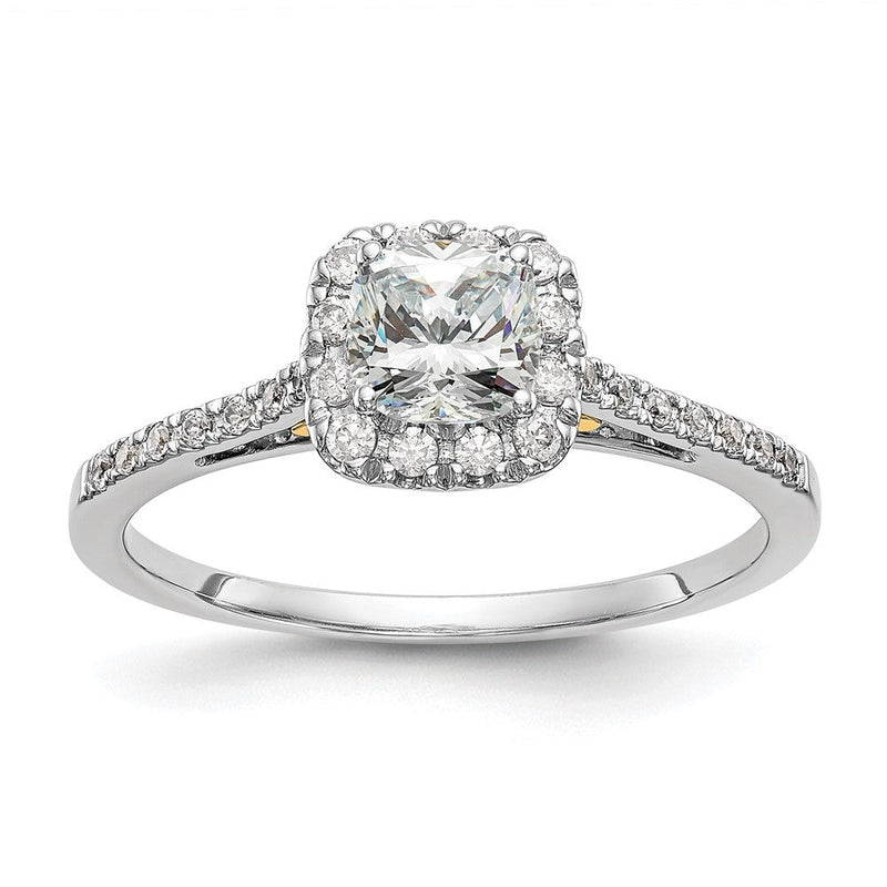 14K Bicolor Heiligenschein (holds 1 Karat (5.3mm) Kissen Mittig) 1/4 Diamant Halbfassung Verlobungsring