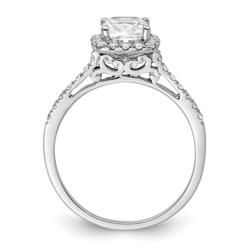 14K Weißgold Kissen Heiligenschein Synthetisch Diamant Verlobungsring
