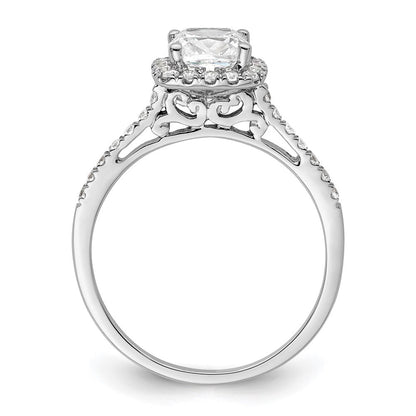 14K Weißgold Kissen Heiligenschein Synthetisch Diamant Verlobungsring