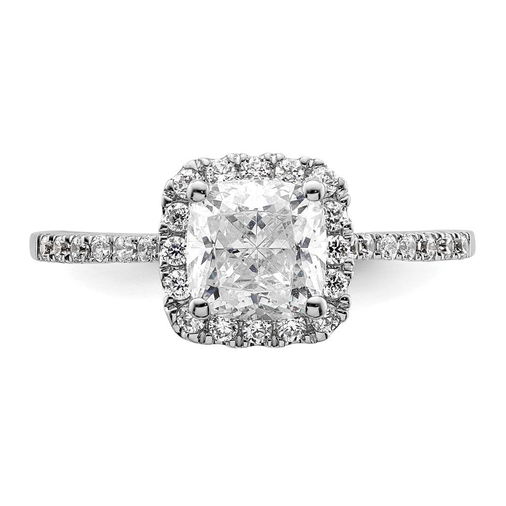 14K Weißgold Kissen Heiligenschein Synthetisch Diamant Verlobungsring