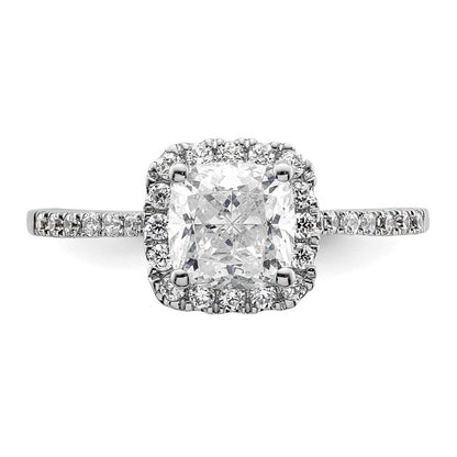 14K Weißgold Kissen Heiligenschein Synthetisch Diamant Verlobungsring