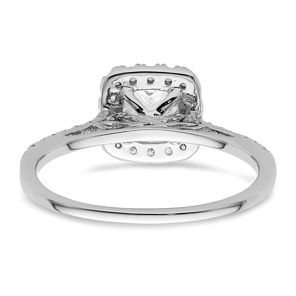14K Weißgold Kissen Heiligenschein Synthetisch Diamant Verlobungsring
