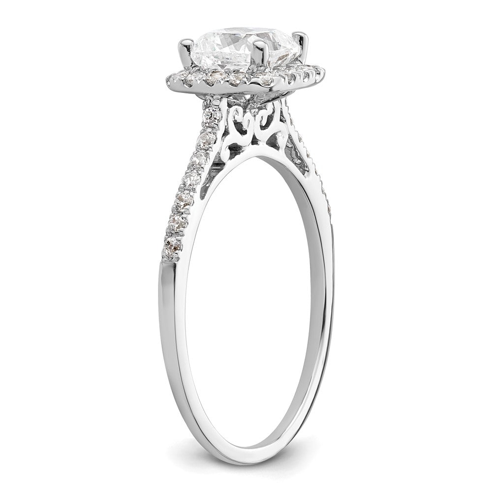 14K Weißgold Kissen Heiligenschein Synthetisch Diamant Verlobungsring