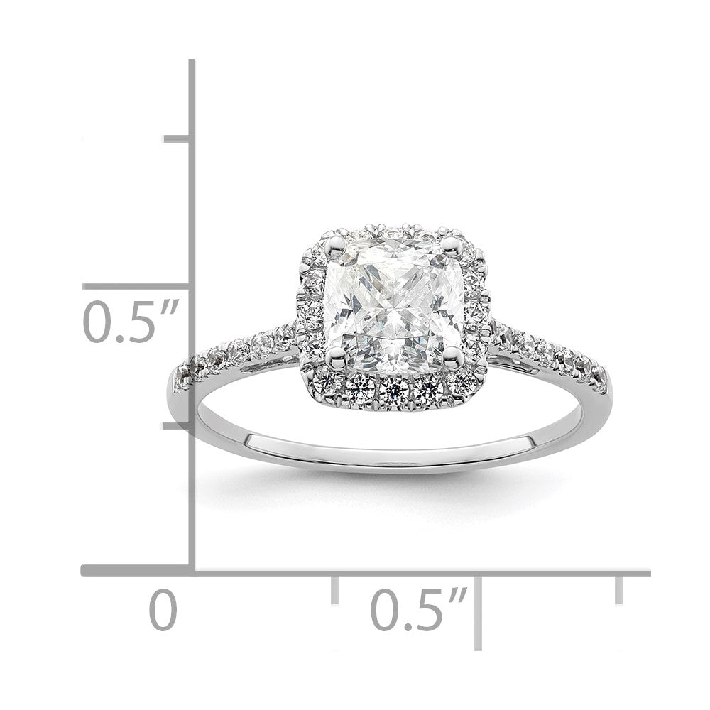14K Weißgold Kissen Heiligenschein Synthetisch Diamant Verlobungsring