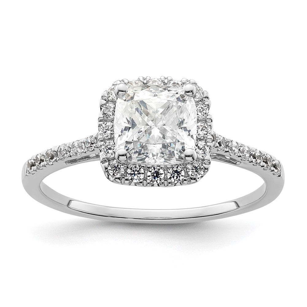 14K Weißgold Kissen Heiligenschein Synthetisch Diamant Verlobungsring