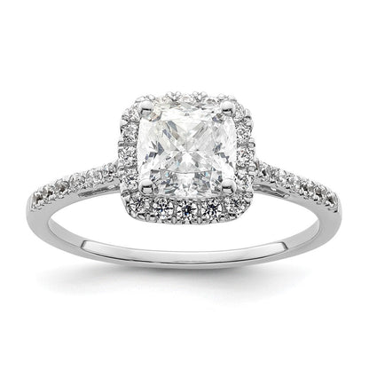 14K Weißgold Kissen Heiligenschein Synthetisch Diamant Verlobungsring