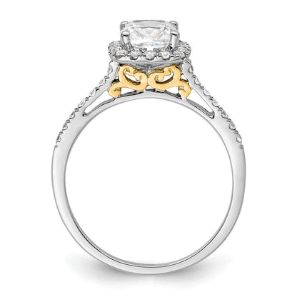 14K Bicolor Kissen Heiligenschein Synthetisch Diamant Verlobungsring