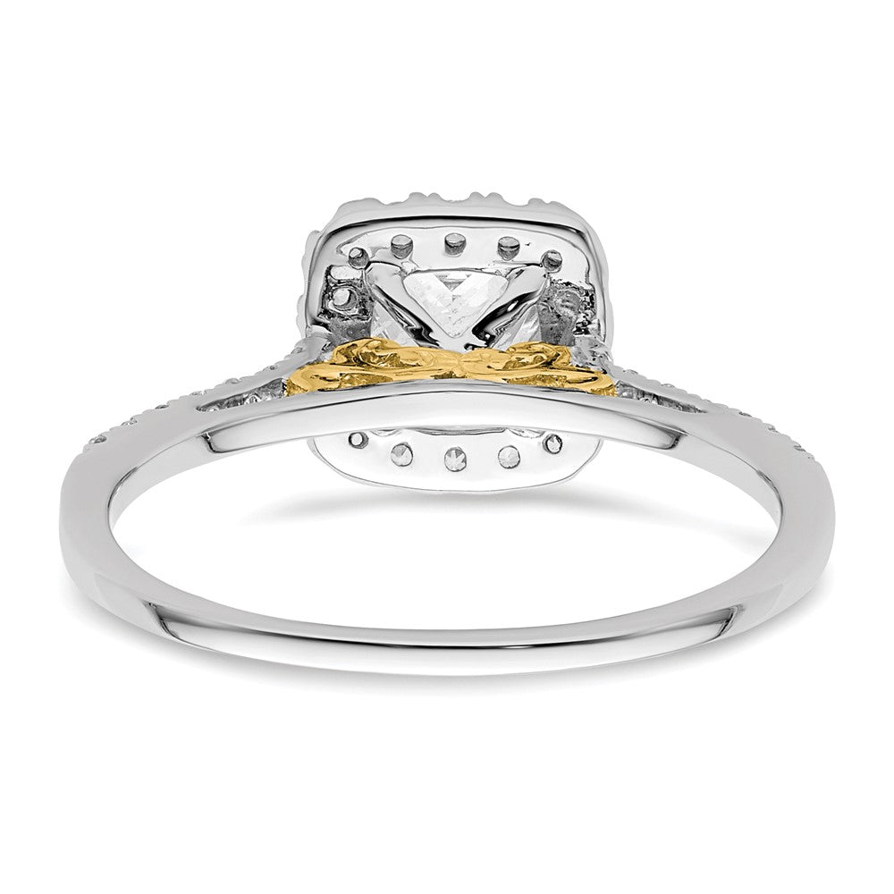 14K Bicolor Kissen Heiligenschein Synthetisch Diamant Verlobungsring