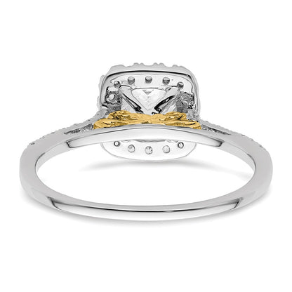 14K Bicolor Kissen Heiligenschein Synthetisch Diamant Verlobungsring