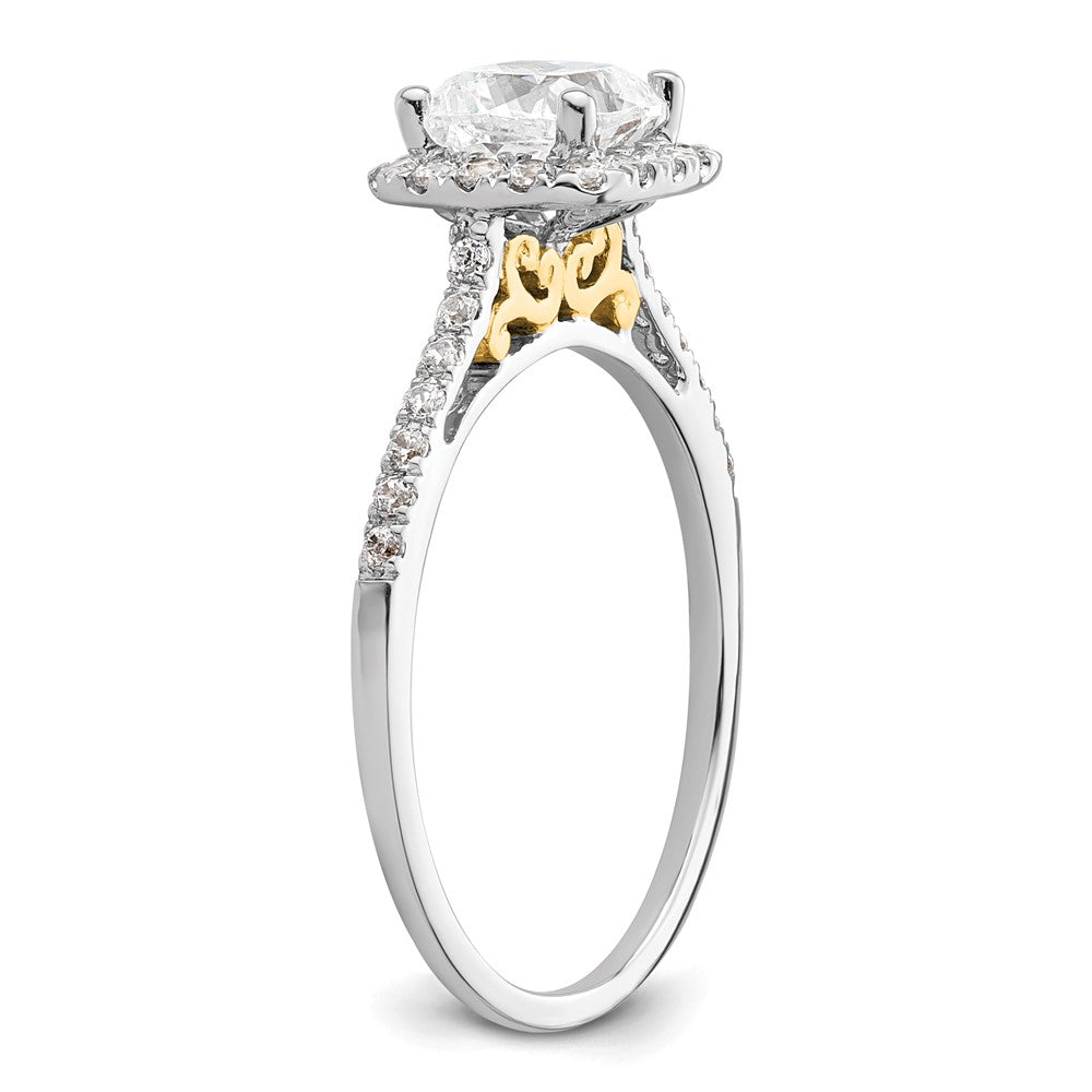 14K Bicolor Kissen Heiligenschein Synthetisch Diamant Verlobungsring