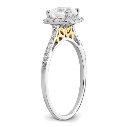 14K Bicolor Kissen Heiligenschein Synthetisch Diamant Verlobungsring